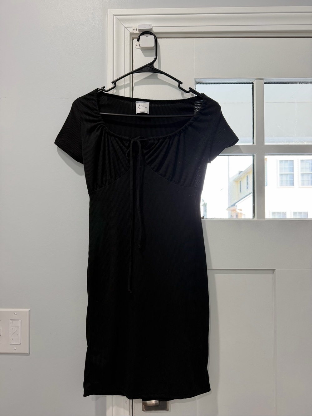 Olivia Rae Black Short Sleeve Mini Dress with Tie Front